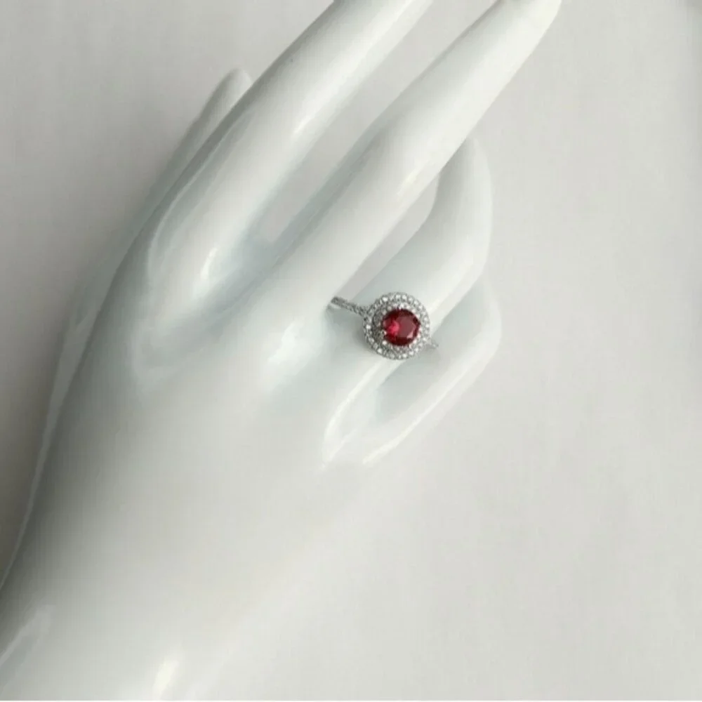 Lab Created Ruby CZ Halo  Ring Size 6
